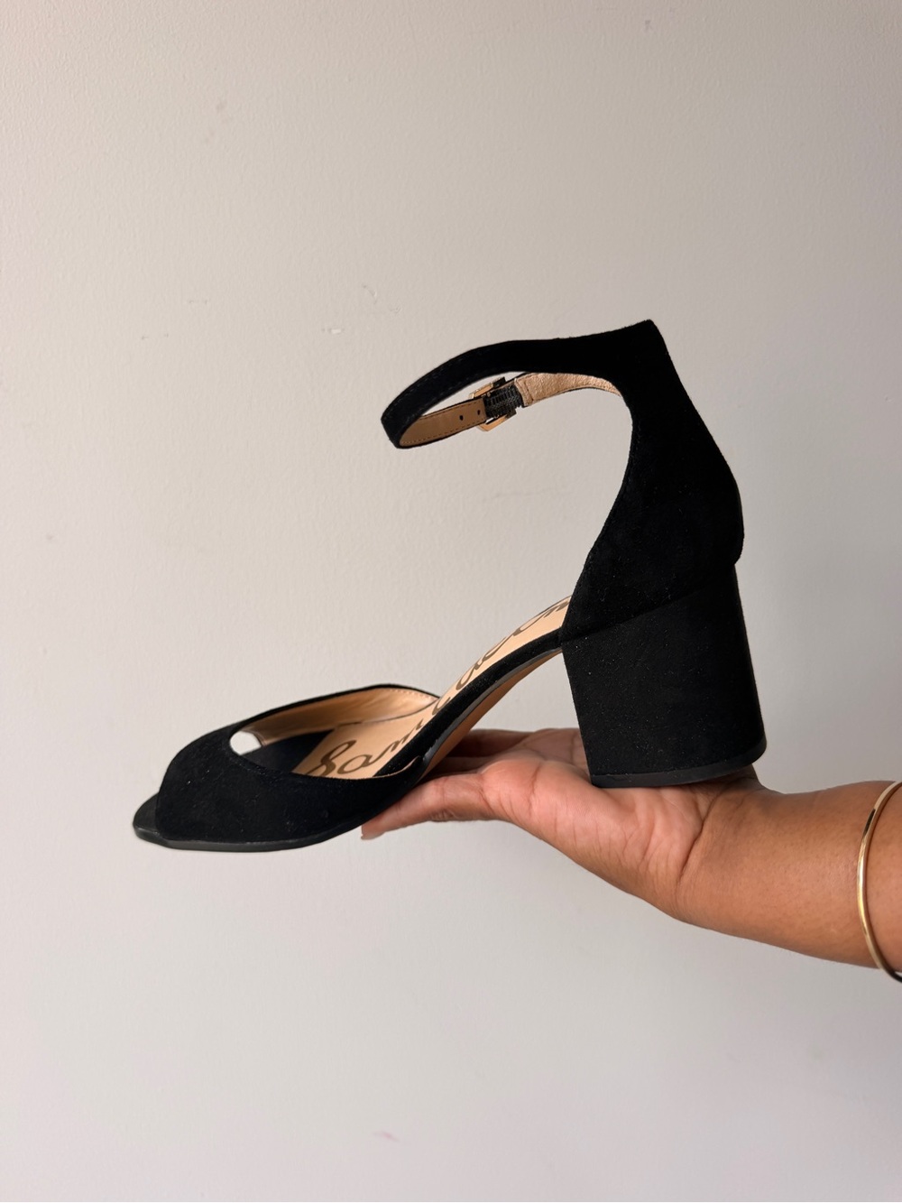 Sam Edelman Black Suede Open-Toe Ankle-Strap Heels - Picture 8 of 9